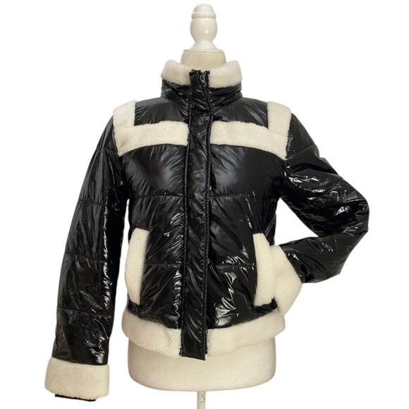 J. Society Sherpa Trim Bomber Jacket NWT Quilted Puffer Black Cream - Picture 6 of 13